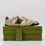 Gucci Beige Leather Sneakers – Classic Web Stripe, Perforated Panel & Vintage Sole, Original Box & Dust Bag - 图片 5