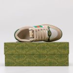 Gucci Beige Leather Sneakers – Classic Web Stripe, Perforated Panel & Vintage Sole, Original Box & Dust Bag - 图片 4