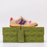 Gucci Beige Sneakers – Pink GG Monogram, Blue & Orange Web Stripe, Vintage Sole, Original Box & Dust Bag