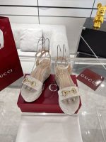 Gucci Beige Monogram Wedge Sandals – Horsebit Buckle, Metal Frame, Original Box & Dust Bag - 图片 8