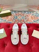 Gucci Beige Monogram Sneakers – Classic Web Stripe, "ACE" Metal Plate, Original Box & Dust Bag
