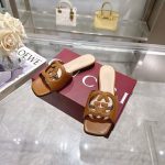 Gucci Brown Leather Slides – Iconic Interlocking GG Cut-Out, Square Toe, Original Box & Dust Bag