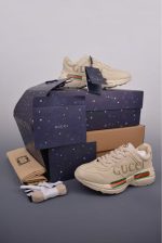 Gucci Beige Chunky Sneakers – Oversized Logo, Signature Web Stripe, Original Box & Dust Bag