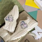 Gucci Rhyton Sneakers – White Leather, Gradient Logo, Chunky Sole, Original Box & Dust Bag
