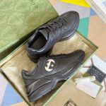 Gucci Rhyton Sneakers – Black Leather, Iconic Interlocking GG Logo, Chunky Sole, Original Box & Dust Bag - 图片 6