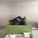 Gucci Rhyton Sneakers – Black Leather, Iconic Interlocking GG Logo, Chunky Sole, Original Box & Dust Bag - 图片 5