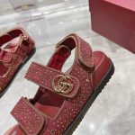 Gucci Red Crystal-Embellished Sandals – Double Strap, Chunky Heel, Iconic Horsebit Buckle, Original Box & Dust Bag - 图片 4