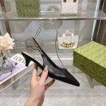 Gucci Chain-Strap Slingback Pumps – Pointed Toe, Black & Red Leather, Original Box & Dust Bag - 图片 8