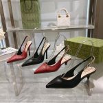 Gucci Chain-Strap Slingback Pumps – Pointed Toe, Black & Red Leather, Original Box & Dust Bag