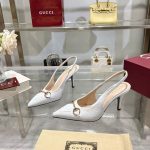 Gucci White Horsebit Slingback Pumps – Pointed Toe, Embossed Logo, Gold-Tone Hardware, Original Box & Dust Bag - 图片 8