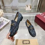 Gucci GG Monogram Loafers – Navy Blue Canvas, Horsebit Buckle, Original Box & Dust Bag - 图片 8