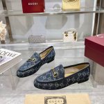 Gucci GG Monogram Loafers – Navy Blue Canvas, Horsebit Buckle, Original Box & Dust Bag - 图片 6