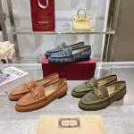 Gucci GG Monogram Loafers – Navy Blue Canvas, Horsebit Buckle, Original Box & Dust Bag