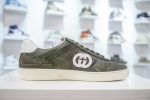 Gucci GG Logo Low-Top Sneakers – Olive Green Suede & Canvas, Iconic Interlocking G Patch, White Rubber Sole - 图片 6