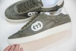 Gucci GG Logo Low-Top Sneakers – Olive Green Suede & Canvas, Iconic Interlocking G Patch, White Rubber Sole