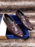 Gucci Crocodile-Embossed Loafers – Deep Brown Leather, Gold-Tone Horsebit Buckle, Premium Craftsmanship - 图片 6
