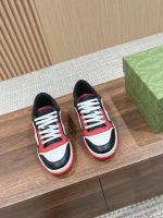 Gucci Tricolor Sneakers – Red, Black & White Leather, Retro Sporty Design, Signature Branding