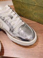Gucci Silver Metallic Sneakers – Reflective Leather, GG Logo Patch, Chunky White Sole - 图片 5