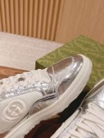 Gucci Silver Metallic Sneakers – Reflective Leather, GG Logo Patch, Chunky White Sole - 图片 4