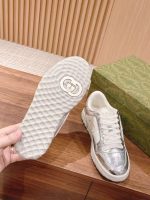 Gucci Silver Metallic Sneakers – Reflective Leather, GG Logo Patch, Chunky White Sole - 图片 2