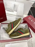 Gucci Olive Suede Sneakers – Web Stripe Detail, Metal Ring Pull Tabs, Premium Craftsmanship