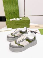 Gucci GG Print Dad Sneakers – Gray & Olive Green Paneling, Chunky Sole, Iconic Monogram Fabric