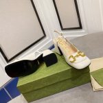 Gucci White Leather Pumps – Gold-Tone Horsebit Buckle, Square-Toe Design, Chunky Heel - 图片 2