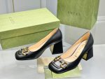 Gucci black Leather Pumps – Gold-Tone Horsebit Buckle, Square-Toe Design, Chunky Heel - 图片 9