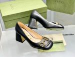 Gucci black Leather Pumps – Gold-Tone Horsebit Buckle, Square-Toe Design, Chunky Heel - 图片 6