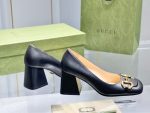 Gucci black Leather Pumps – Gold-Tone Horsebit Buckle, Square-Toe Design, Chunky Heel - 图片 5