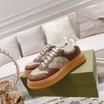 Gucci Brown Leather & GG Canvas Sneakers – Premium Paneling, Chunky Sole, Iconic Monogram Design - 图片 6