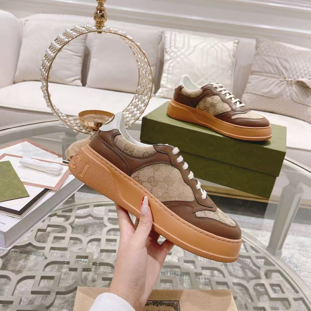 微信图片_20250926140038_6223_76 Gucci Brown Leather & GG Canvas Sneakers – Premium Paneling, Chunky Sole, Iconic Monogram Design - 图片 1