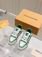 Louis Vuitton White & Green Leather Sneakers – Bold Color Contrast, Iconic LV Logo, Elevated Style