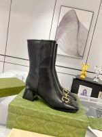 Gucci Black Leather Ankle Boots – Gold-Tone Horsebit Buckle, Square-Toe Design, Minimalist Silhouette - 图片 8