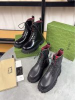 Gucci Black Leather Combat Boots – Red Lining, Chunky Sole, Military-Inspired Design - 图片 8