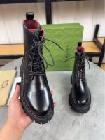 Gucci Black Leather Combat Boots – Red Lining, Chunky Sole, Military-Inspired Design - 图片 5