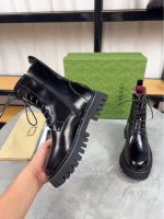 Gucci Black Leather Combat Boots – Red Lining, Chunky Sole, Military-Inspired Design - 图片 2