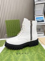 Gucci White Embossed Leather Hiking Boots – Monogram Pattern, Chunky Sole, Minimalist Luxury - 图片 6