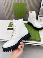 Gucci White Embossed Leather Hiking Boots – Monogram Pattern, Chunky Sole, Minimalist Luxury - 图片 4