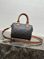 Celine Classic Leather Bowling Bag – Iconic Embossed Double C Logo, Smooth Leather, Designer Top-Handle Bag with Detachable Strap