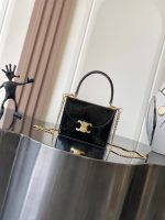 Celine Classic Mini Box Bag – Iconic Double C Clasp, Glossy Leather, Designer Mini Tote with Chain Strap