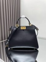 Celine-Style Mini Handbag – Iconic Gold-Tone Lock Clasp, Smooth Leather, Structured Silhouette with Detachable Shoulder Strap