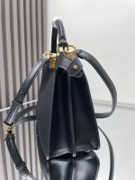 Celine-Style Mini Handbag – Iconic Gold-Tone Lock Clasp, Smooth Leather, Structured Silhouette with Detachable Shoulder Strap - 图片 8