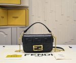 Fendi-Style Baguette Mini Bag – Iconic FF Embossed Pattern, Gold-Tone Lock Clasp, Premium Leather with Chain Strap