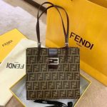 Fendi-Style Zucca Tote Bag – Iconic FF Monogram Print, Metal Buckle Closure, Premium Canvas with Leather Trim