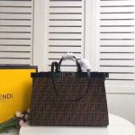 Fendi-Style Large Tote Bag – Iconic Zucca FF Monogram Print, Metal Frame Closure, Premium Canvas with Leather Trim