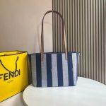 Fendi-Style Striped Tote Bag – Navy & Light Gray Vertical Stripes, Premium Canvas with Leather Handles, Perfect for Summer & Everyday Use - 图片 10