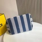 Fendi-Style Striped Tote Bag – Navy & Light Gray Vertical Stripes, Premium Canvas with Leather Handles, Perfect for Summer & Everyday Use - 图片 7