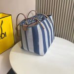 Fendi-Style Striped Tote Bag – Navy & Light Gray Vertical Stripes, Premium Canvas with Leather Handles, Perfect for Summer & Everyday Use - 图片 6