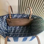 Fendi-Style Striped Tote Bag – Navy & Light Gray Vertical Stripes, Premium Canvas with Leather Handles, Perfect for Summer & Everyday Use - 图片 3